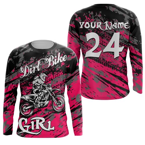Personalized Pink Dirt Bike MX Racing Jersey UPF30+ Motocross Shirt Women Kid Off-Road Biker Girl Motorcycle Shirt XM166 (02)