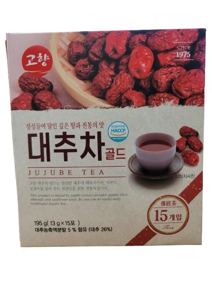 Gohyang Korean Jujube Tea Gold 대추차 Traditional Red Date Herbal Tea, Caffeine-Free, Naturally Sweet & Soothing Flavor for Relaxation | 13g x 15 Tea Bags (195g) – Product of Korea - Image 4