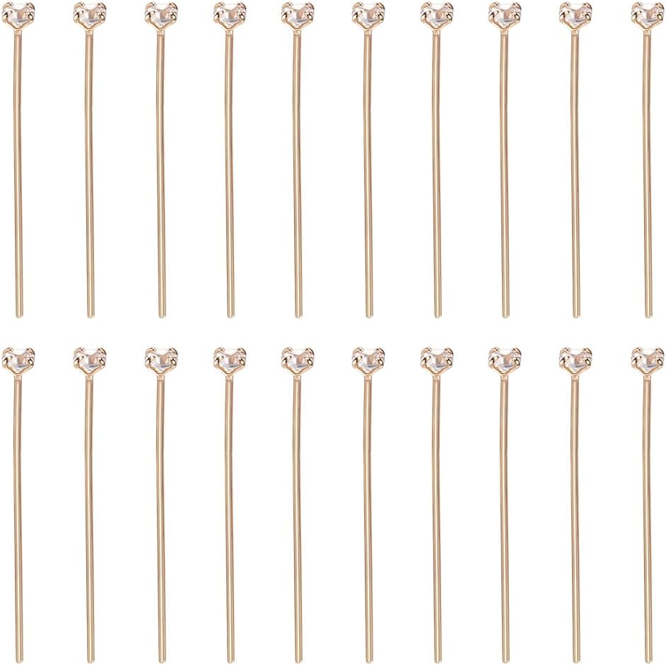 Beebeecraft 26Pcs 32mm/0.3in Gold Head Pins Cubic Zirconia 14K Gold Plated Jewelry Pins Findings for Jewelry Making Earrings Necklaces Bracelets DIY Craft 0.07mm/21 Gauge