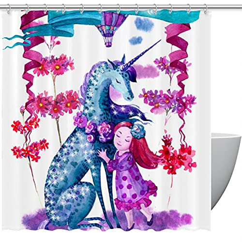 Rideau de douche imperméable 183x183cm fleurs licorne aquarelle - 2