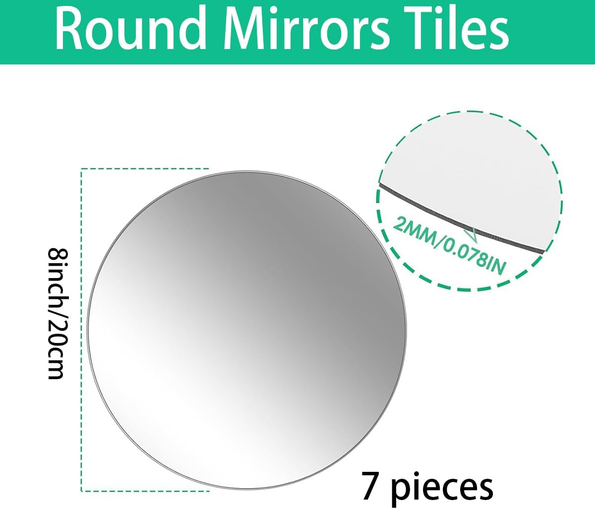 7PCS Round Mirror Centerpieces for Tables, 2mm 8inch Circle Mirror for Wall Mirrored Tray Candle Plate Mirrors for Wedding Birthday Table Centerpieces Decorations