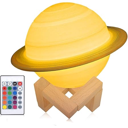 3d saturn mond lampe wiederaufladbares nachtlicht 16 led farben dimmbar 15cm mit holzstander fernbedienung und touch steuerung kinderzimmerdekor fur baby geburtstagsgeschenkideen frauen amazon de beleuchtung