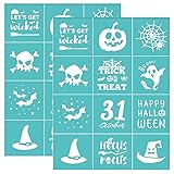 OLYCRAFT 2pcs 8.6x11 Inch Self-Adhesive Silk Screen Printing Stencil Halloween Themed Pattern Stencils Pumpkin Skull Bat Hat Mesh Transfer Stencil for Painting on Wood Fabric T-Shirt Wall and Home