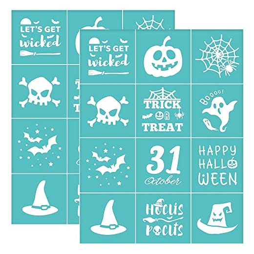 OLYCRAFT 2pcs Self-Adhesive Silk Screen Printing Stencil Halloween Themed Pattern Stencils Pumpkin Skull Bat Hat Mesh Transfer Stencil for Painting on Wood Fabric T-Shirt Wall and Home - 11x8.5 Inch