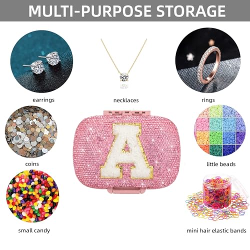 Image of Cute Pill Organizer Small Bling Pill Case for Purse Medicine Vitamin Container Holder Daily Pill Box Container for Women Travel Medicine Kit(Letter A Pink)