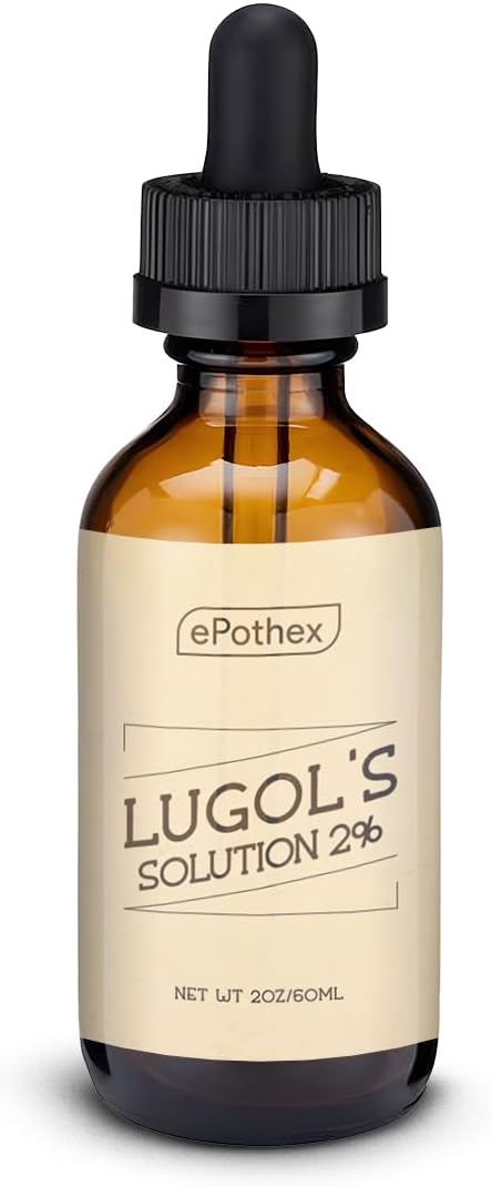 EPOTHEX Lugol's Solution 2% 2oz Glass Dropper Bottle. Contains Potassium Iodide and Iodine, 60ml