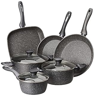 Tognana Mythos, Batteria di pentole e padelle, 9 pezzi con 3 casseruole, 2 padelle, 1 grill, 3 coperchi, Alluminio, Grigio