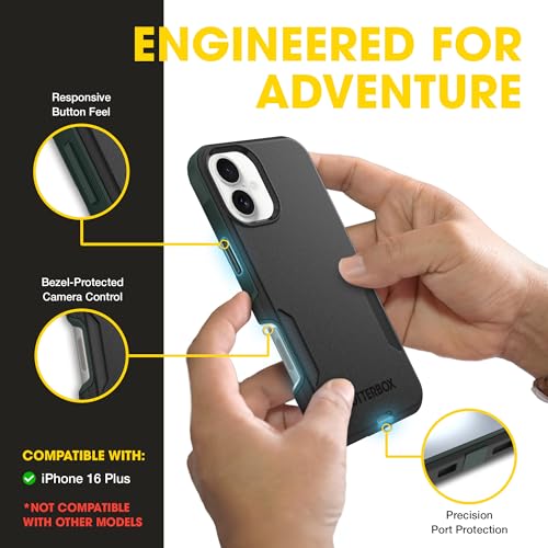 Image of OtterBox iPhone 16 Plus (Only) - Commuter Series Case - Built-in MagSafe - Thin, Dual-Layer, Pocket-Friendly, Port Cover - Forest Night (Black /Green)