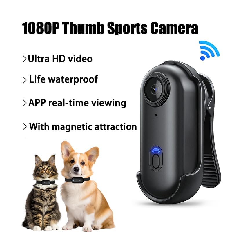 Action Camera Da Pollice 2K Con WiFi E Grandangolo 120° – Magnetica, In ABS, Portatile 12x10x5 Cm, Per Ciclismo, Sport E Vlogging (nera)