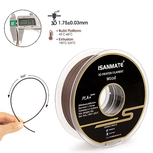iSANMATE Wood PLA+ Filament 1.75mm, Sandale Holz Filament 3D Drucker Filament (20% Holzpulver + 80% PLA+), Matte Holzstruktur Maßgenauigkeit +/- 0,03 mm, 1KG Spool PLA+ Filament – Bild 4