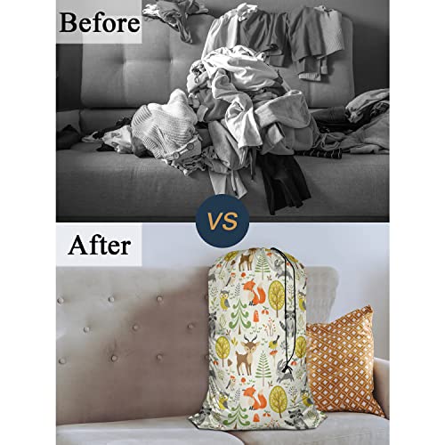 Swono-Woodland-Animals-Laundry-Bag-with-Strap-Machine-Washable-Large-Dirty-Clothes-Organizer-Trees-Mushrooms-Berries-Rabbit-Owl-Easy-Fit-Laundry-Hamper-or-Basket-Carry-Up-to-4-Loads-of-Laundry Swono Woodland Animals Laundry Bag with Strap Machine Washable Large Dirty Clothes Organizer Trees Mushrooms Berries Rabbit Owl Easy Fit Laundry Hamper or Basket Carry Up to 4 Loads of Laundry