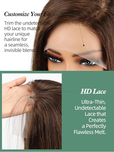 Image of 4.5x6 HD Glueless Human Hair Brown Lace Front Wigs for White Women Nature Brunette Straight Wig Pre Plucked 180% Density Transparent (20inch)
