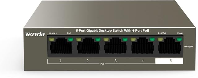 Tenda 5-Port Gigabit PoE Switch, Network Switch with 4 PoE Port Up to 63W, 30W for Each Port, Desktop, Wall Mount, Metal Case, Plug&Play, Ideal for IP Surveillance and Access Point(TEG1105P-4-63W)
