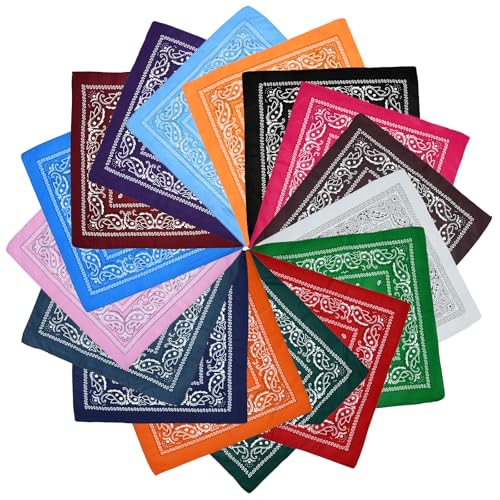 KASURE 16 Pack Bandanas, Bandana Kopftuch mit Mischfarben, Polyester Kopftuch, Paisley Bandana für Herren Damen Unisex Tuch Bindetuch