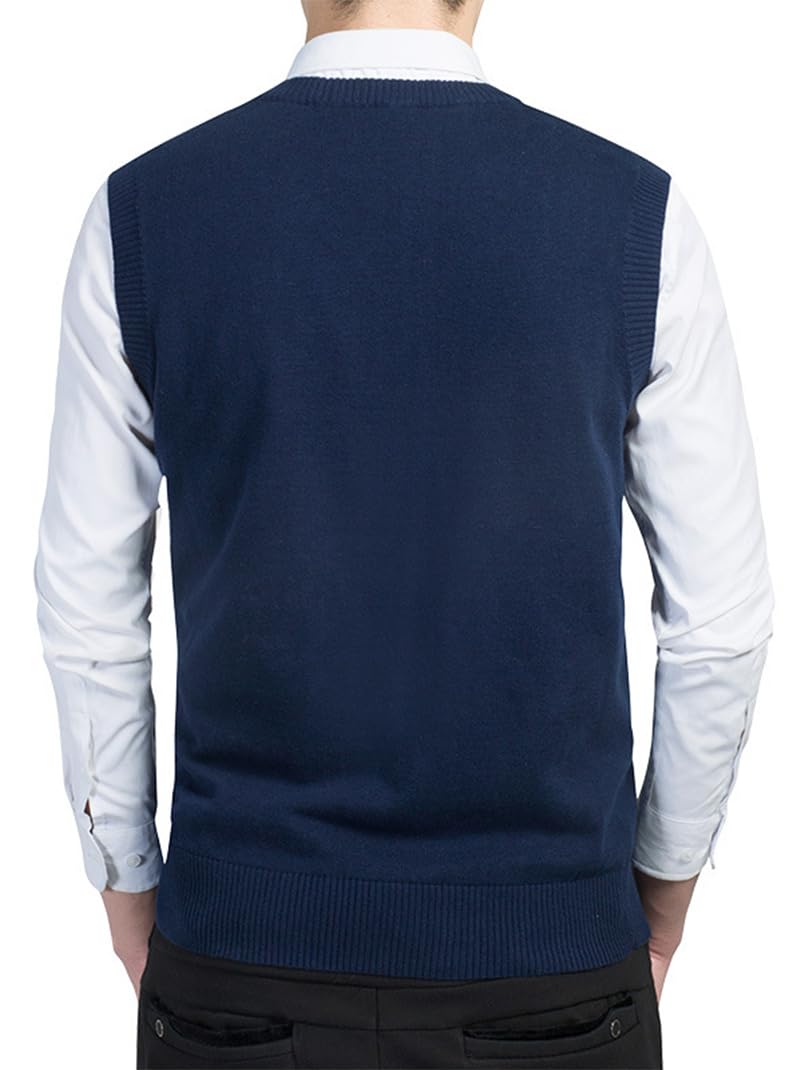 Jerséis sin Mangas para Hombre Chalecos de Punto con Cuello en V Jersey de Punto sin Mangas clásico Caballero Cardigans Chaqueta Otoño Invierno Prendas de Punto Pullover