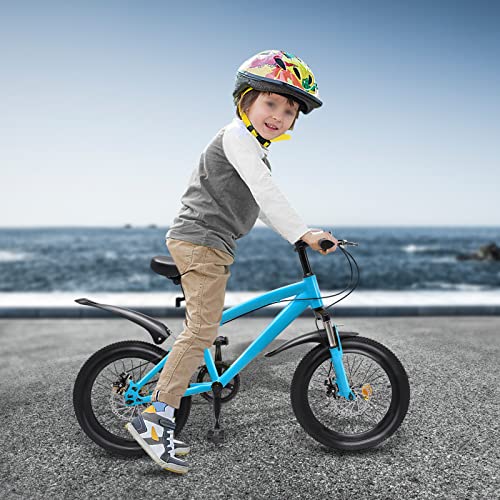 Bicicleta infantil de 18 pulgadas, altura ajustable, bicicleta de montaña con barra de apoyo, bolsa de clasificación y bomba de neumáticos, bicicleta para niños y niñas al aire libre