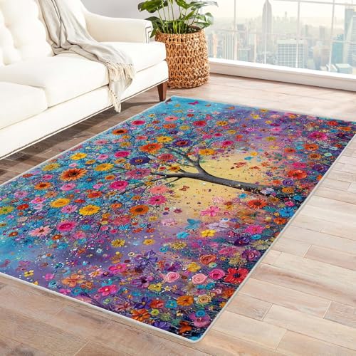 PUTYPEU Trees of Lifes Large Area Rug Modern Indoor Floor Mat Soft Carpet with Non-Slip Backing Home Decor for Living Room Bedroom(Multi 202)-2x3ft