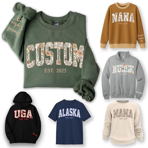 Custom Embroidery Applique Sweatshirt With Multiple Fabric Patterns Custom Embroidered Sweatshirt Personalized Sweater for Women Personalized Crewneck Floral Pullover Birthday Christmas
