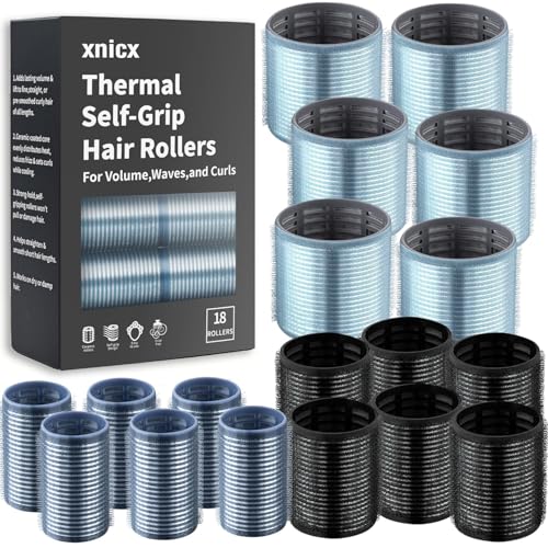 xnicx Self-Grip Ceramic Ionic Thermal Hair Rollers Set - 18 Velcro Rollers for Long and Short Hair, Blowout Look, Salon Quality