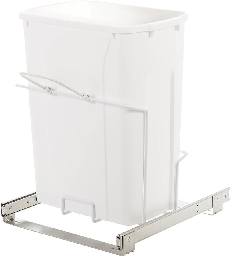Knape & Vogt SBM15-1-35WH in-Cabinet Bottom Mount Pull Out Trash Can, 18.8" by 14.25" by 16",White