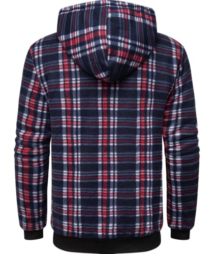 Image of Mens Plaid Hoodies Winter Zip Up Fleece Jacket Sherpa Fleece Lined Warm Flannel Jacket Coat