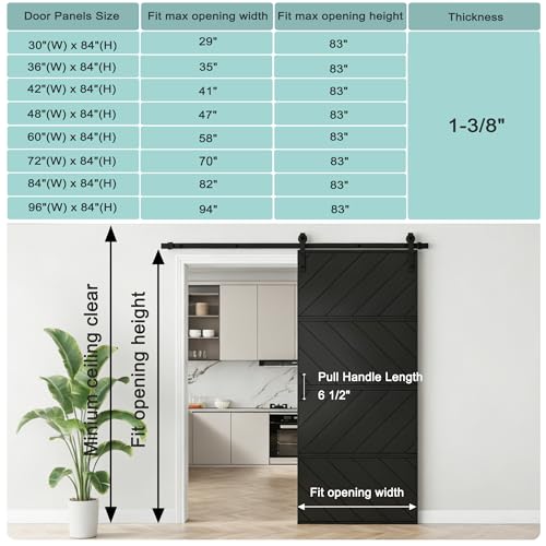 Image of 42 inchx84 inch Black Barn Door with 7FT Sliding Door Kit & Handle & Floor Guide | Pre-Drill Holes Easy Assembly & Install Required, Solid Core Wood Sliding Barn Door for Water-Resistant & Sound Reduction