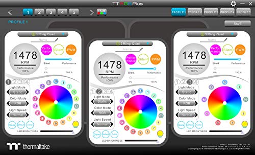 Image of Thermaltake Riing Quad 140mm 16.8 Million RGB Color (Alexa, Razer Chroma) Software Enabled 4 Light Rings 54 Addressable LED 9 Blades Hydraulic Bearing Case /Radiator Fan, 3 Pack, CL-F089-PL14SW-B Black