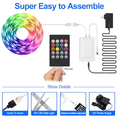 APSPOW LED Strip Lights 100ft, Bluetooth and APP Control, Multicolor RGB Light Strips, Music Sync Color Changing for Bedroom Indoor - Image 7