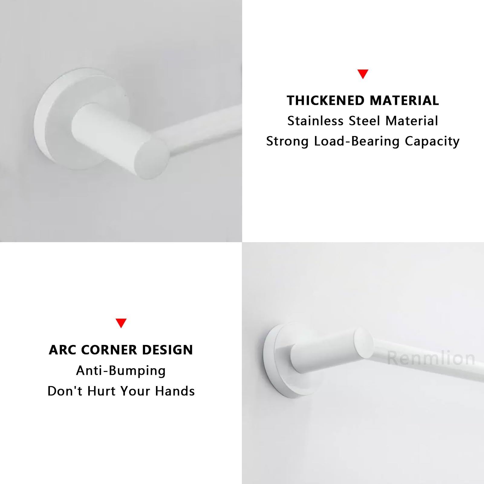 Toallero redondo de acero inoxidable de 60 cm, para colgar en la pared, para baño y cocina, toallero y percha, acabado blanco moderno, diseño que ahorra espacio