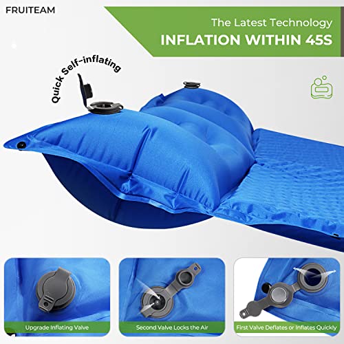 Image of FRUITEAM Double Sleeping Pad for Camping, Self Inflating Camping Pad, Camping Air Mattress, 2 Person Camping Mat with Pillow, Inflatable Foam Camping Pad for Backpacking, Hiking, Blue