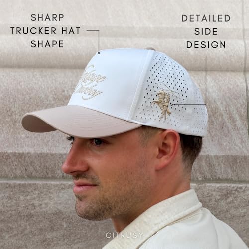 Image of CITRUSY Athletic Trucker Golf Hat | Performance Mens 5 Panel Cap | Cool Breathable Waterproof Workout Running Snapback