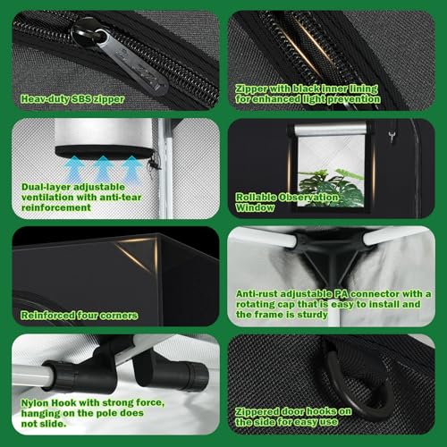 Zazzy Grow Tent, 96"X48 X78 Plant Growing Tents 600D Mylar Hydroponic Indoor Grow Tent With Window, Kit Bag & Floor Tray thumb #3