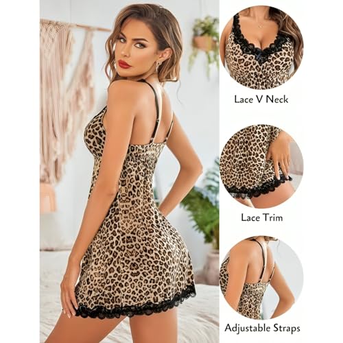 Image of Women Babydoll Lingerie Set Lace Chemise Above The Knee Nightgown Spaghetti Straps V- Neck Midnight Sleepwear for Honeymoon & Anniversary Romantic Nightwear