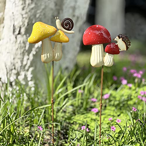 Mgsyphome 2 Pack Metal Mushroom Decorative Garden Stakes，19.6" Outdoor Garden Decor Rust Proof Metal Flower Decoration,Spring Yard Art Decorations For Lawn Patio, #TOP1