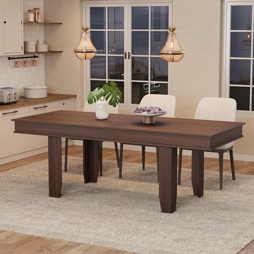 GarveeHome 63 in-86.6 in Extendable Dining Room Table for 6-10, Farmhouse Kitchen Tables w/Wooden Sturdy Frame, Large Rectangular Dinner Table for Din