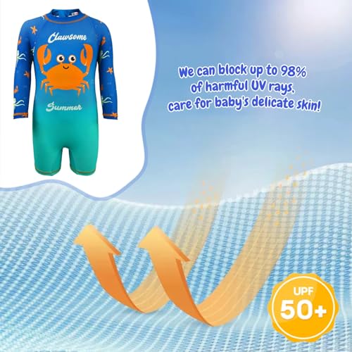 HiABsee Conjunto Rash Guard de manga comprida com zíper e proteção solar FPS 50+ para bebês, Carangu