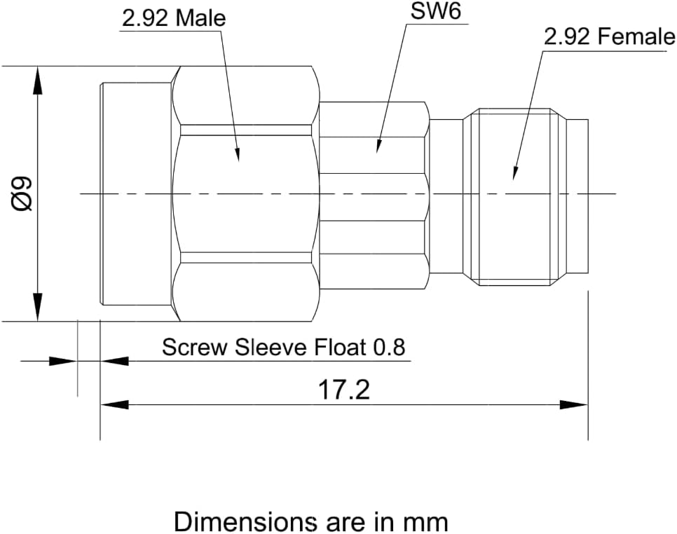 DC Block on Inner Conductor 2.92mm Male to 2.92mm Female Operating from 10 MHz to 40 GHz