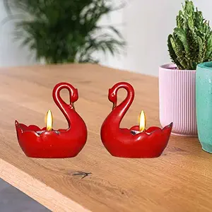 Saugat Traders Swan Pair Tealight Candle Holder for Home Decor - Red Swan Couple Showpiece - Diwali Decoration Items for Table Decor - Diwali Gift