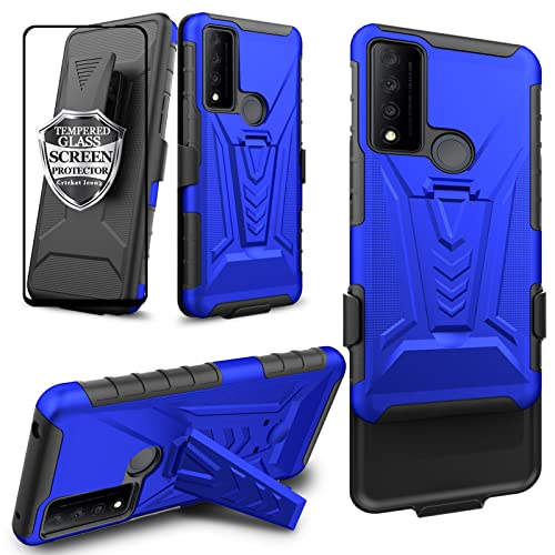 Ailiber for TCL 30V 5G Phone Case, TCL 30 V 5G(Verizon) Holster with Screen Protector, Swivel Belt Clip Holster with Kickstand, Heavy Duty Full Body Shockproof Protector Cover Case for TCL 30 V-Blue