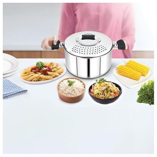 Eternals Stainless Steel Drainer Pot with Lid, 20.5cm, 3.7L, Compatible with Induction Hobs