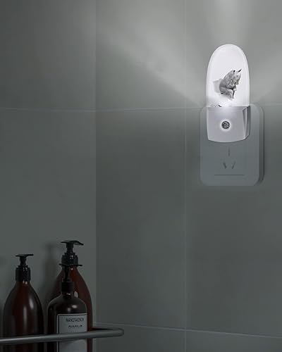 Miniatura 4 de Luz nocturna de rinoceronte para inodoro, luz nocturna LED enchufable, divertidos animales de granja, luces nocturnas negras y grises con sensor de