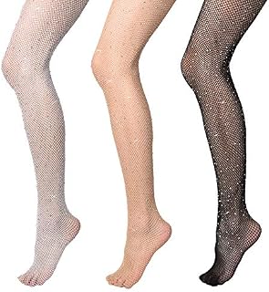 Vathery Women Fishnet Tights 3 Pack Sparkly Rhinestone Pantyhose Crystal Glitter Mesh Stockings Black