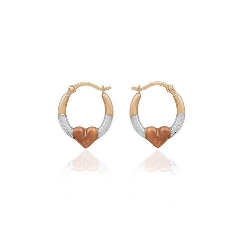 Miniatura 5 de Real 14k Heart Hoop EarringsSolid Yellow Gold Jewelry for Women and Girls  Round Shiny Hoops EarringThe mother's Day Gifts ((Tricolor Heart