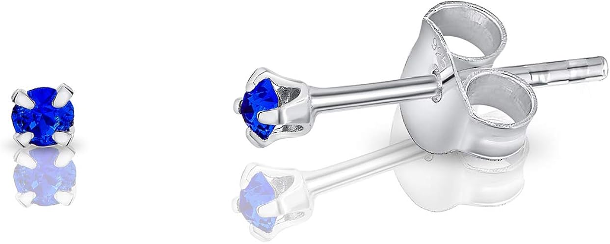 925 Sterling Silver Round Tiny Stud Earrings made with Glittering Crystals, Small Silver Studs Earrings for Woman - Image 3