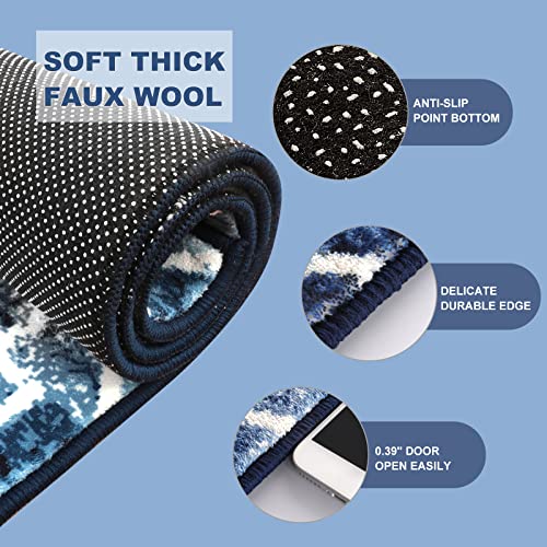 Wonnitar Moroccan Washable Runner Rug - 2X6 Poster Blue Hallway Rug Runner Non-Slip Laundry Rug,Distressed Soft Entryway Carpet Runner Modern Geometric Trellis Accent Mat For Bathroom Bedroom #TOP1