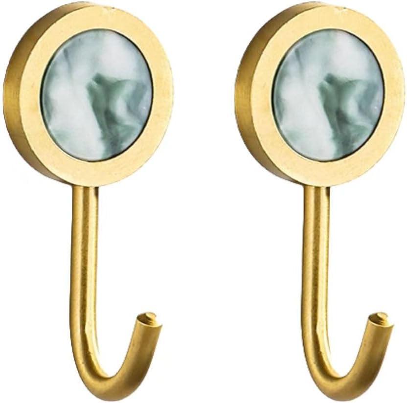 2 Pack Adhesive Hooks, Brass Wall Hooks, Bath Towel Hook, Self Adhesive Hooks Wall Hangers Without Nails for Entryway Kitchen Bathrooms Door (White)