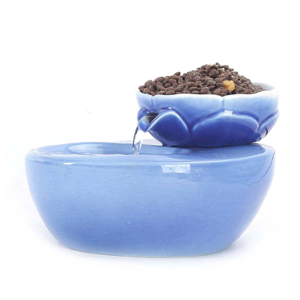 Dispenser Acqua Automatico per Animali 1.5l in Ceramica con Grande Capacità e Design Creativo a Forma di Fiore di Loto per Casa e Negozio