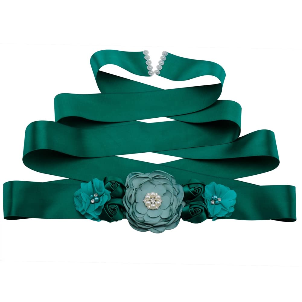 Blumengürtel Hochzeit – Brautgürtel Mit Perlen & Strass, Satinband 230 Cm