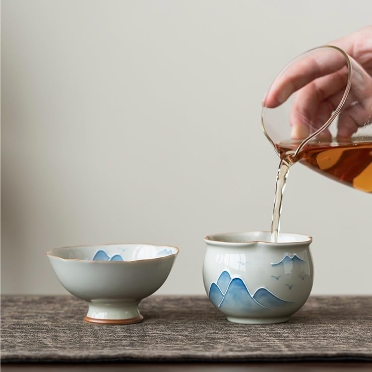 LAPADULA Infusore per il Tè Tazza da tè retrò, grande tazza da tè con paesaggio dipinto a mano, tazza da uomo Kung Fu con colore sotto smalto, tazza singola in stile cinese Tazze da Tè