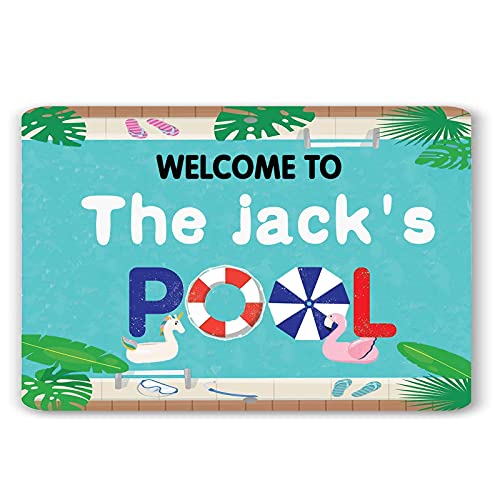 Personalized Family Name Pool Signs Welcome to Our Pool Sign for Outside Backyard Pool Wood Metal Plaque Decorations